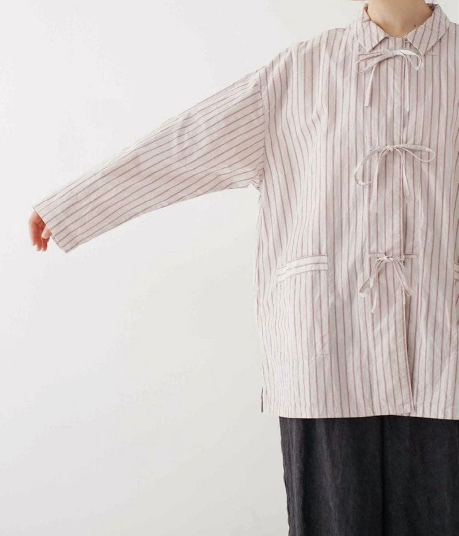 24AW ネストローブ コットンリネンストライプリボンドシャツ期間限定お値下げ