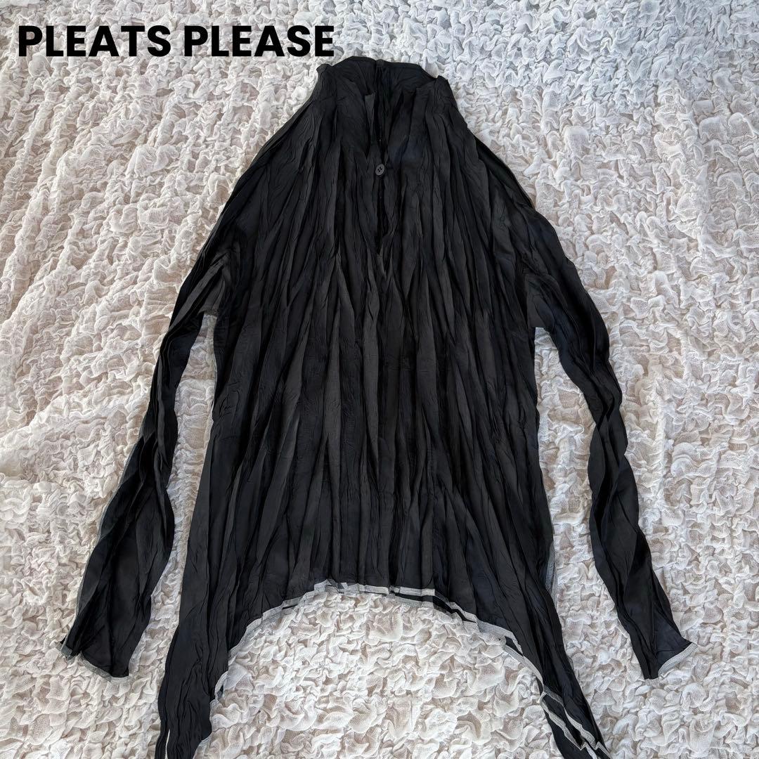 希少✨PLEATS PLEASE シワ加工　フリンジシャツ変形トップス