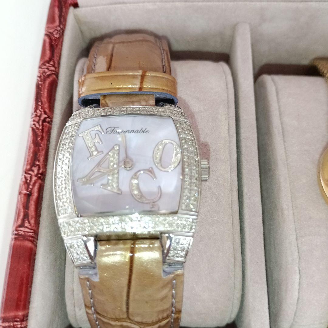 赤色クロコダイル型押の鍵付き時計ケース とレディース腕時計6本まとめ売り