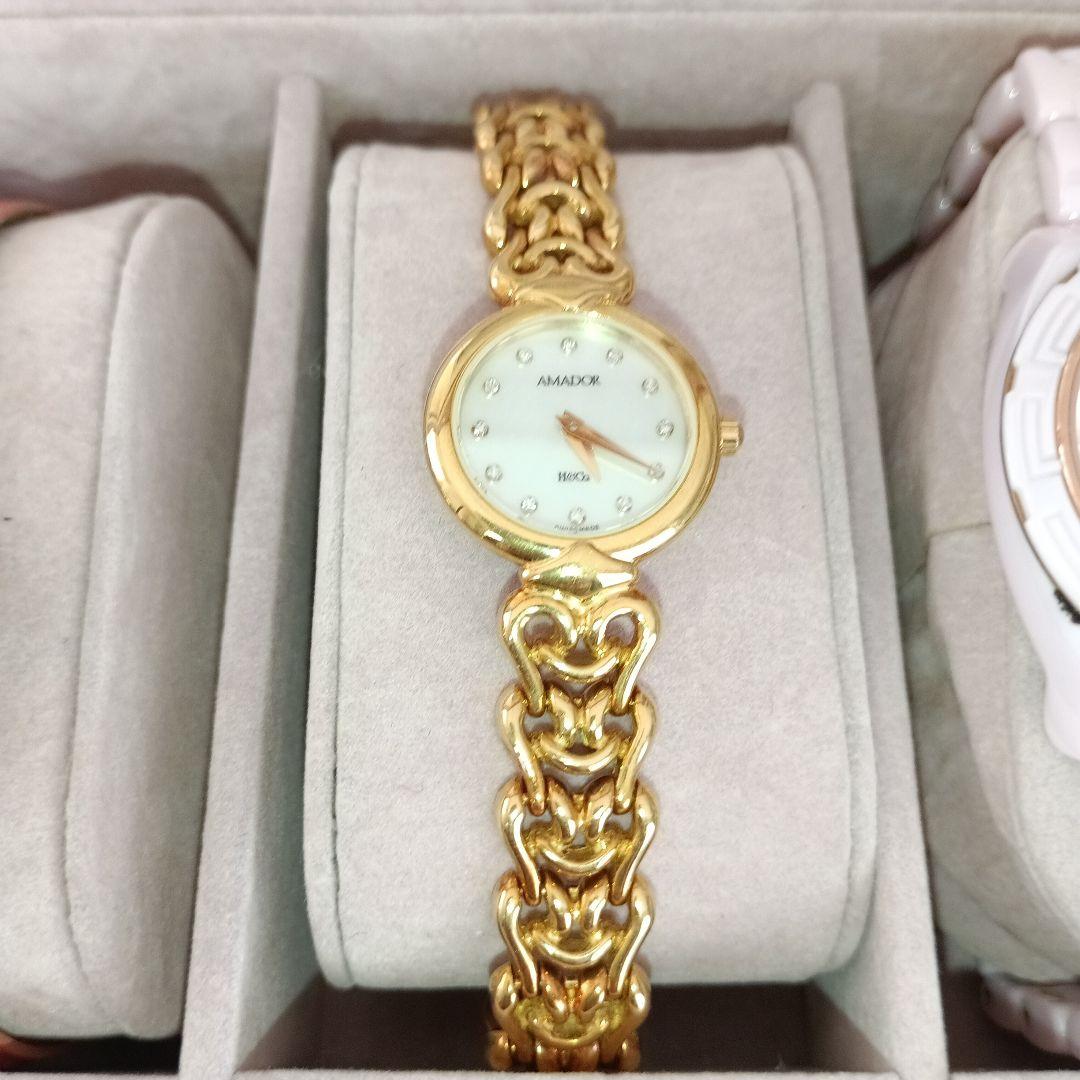 赤色クロコダイル型押の鍵付き時計ケース とレディース腕時計6本まとめ売り