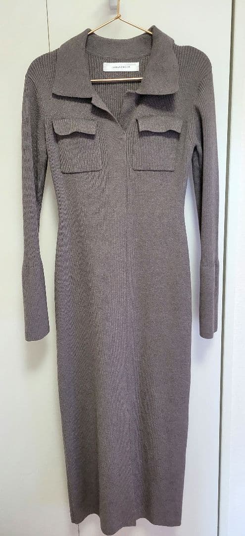 LAGUNAMOON フラップポケットリブニットワンピース　モカ