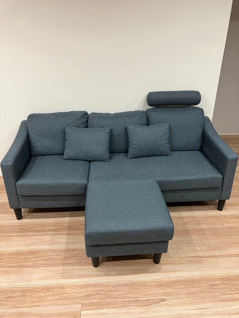 ネイビー　カウチソファ 3人掛け 【広島　引き取り】