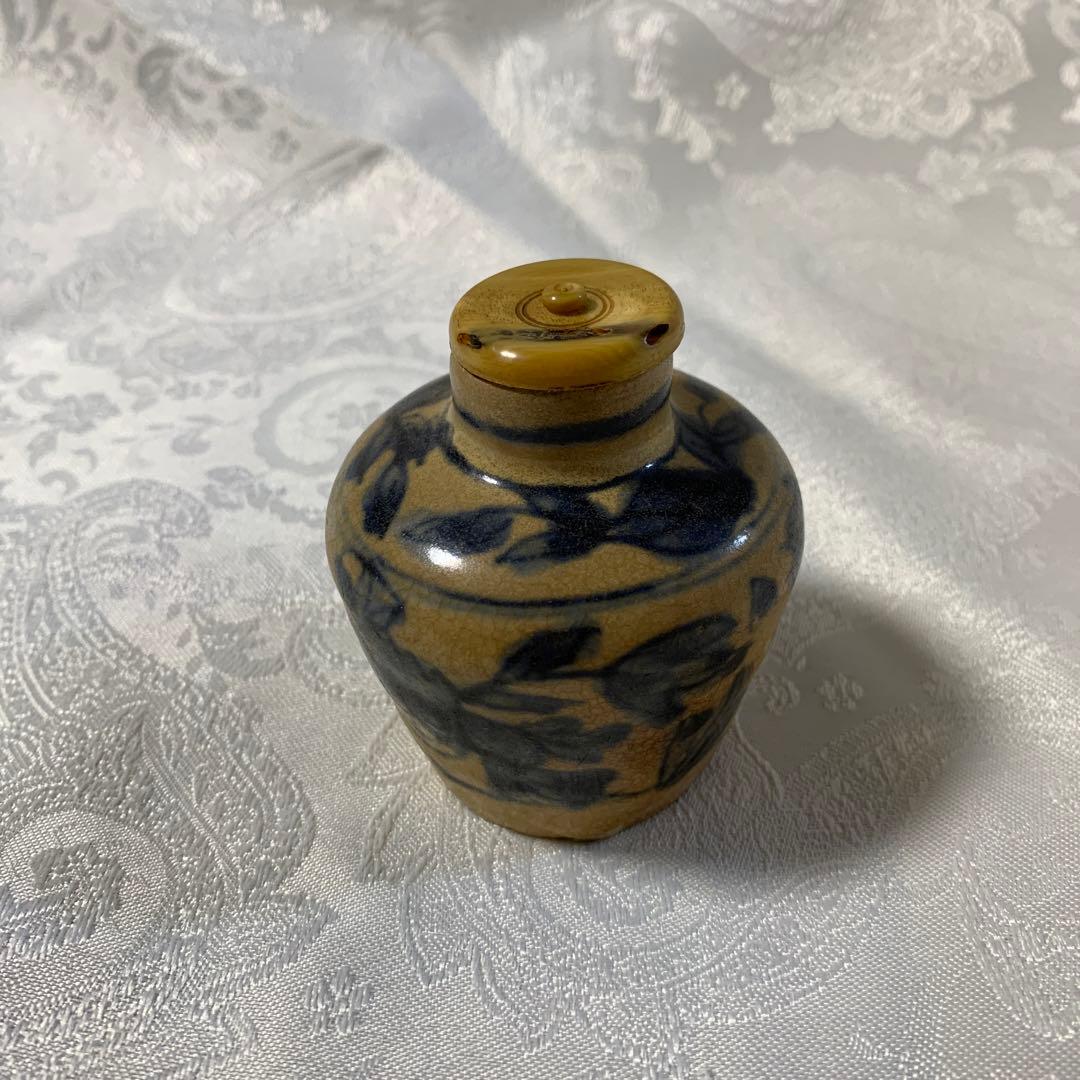 茶道具アンティーク安南染付　茶入　明骨董品