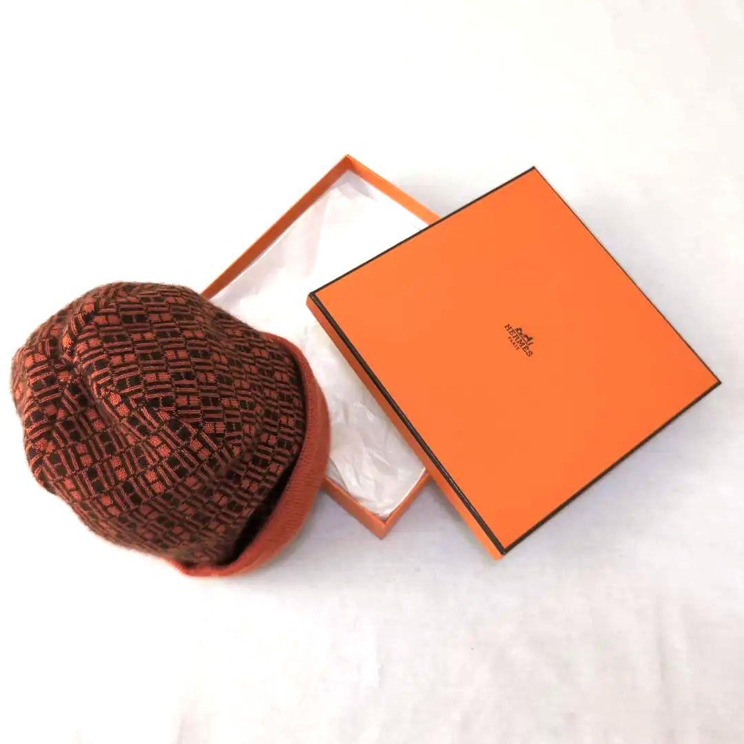 上質カシミヤ100％◆HERMES エルメス ニット帽 総柄ロゴ LA d95