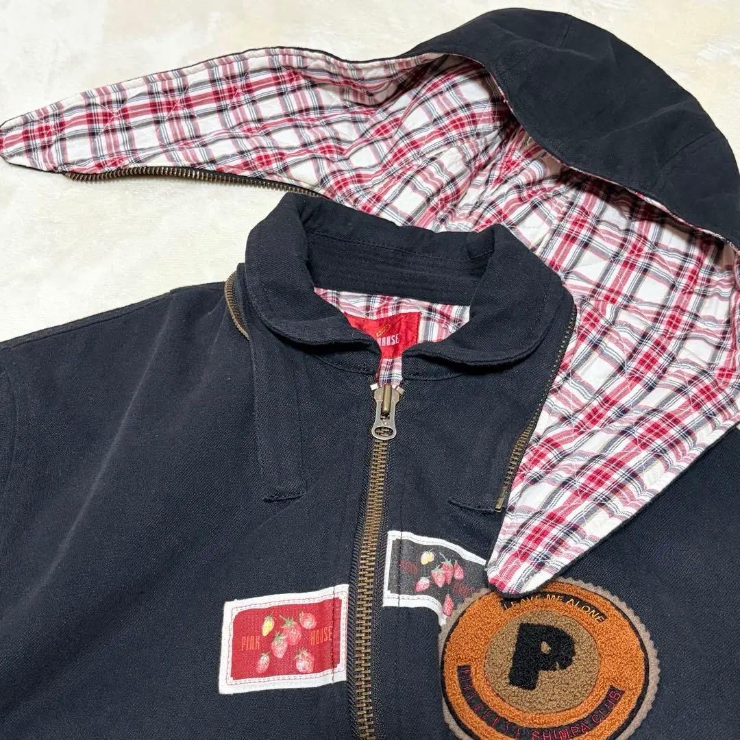 ピンクハウス 苺 キャンドル ワッペン ゼッケン 黒 フード付きブルゾン【P55