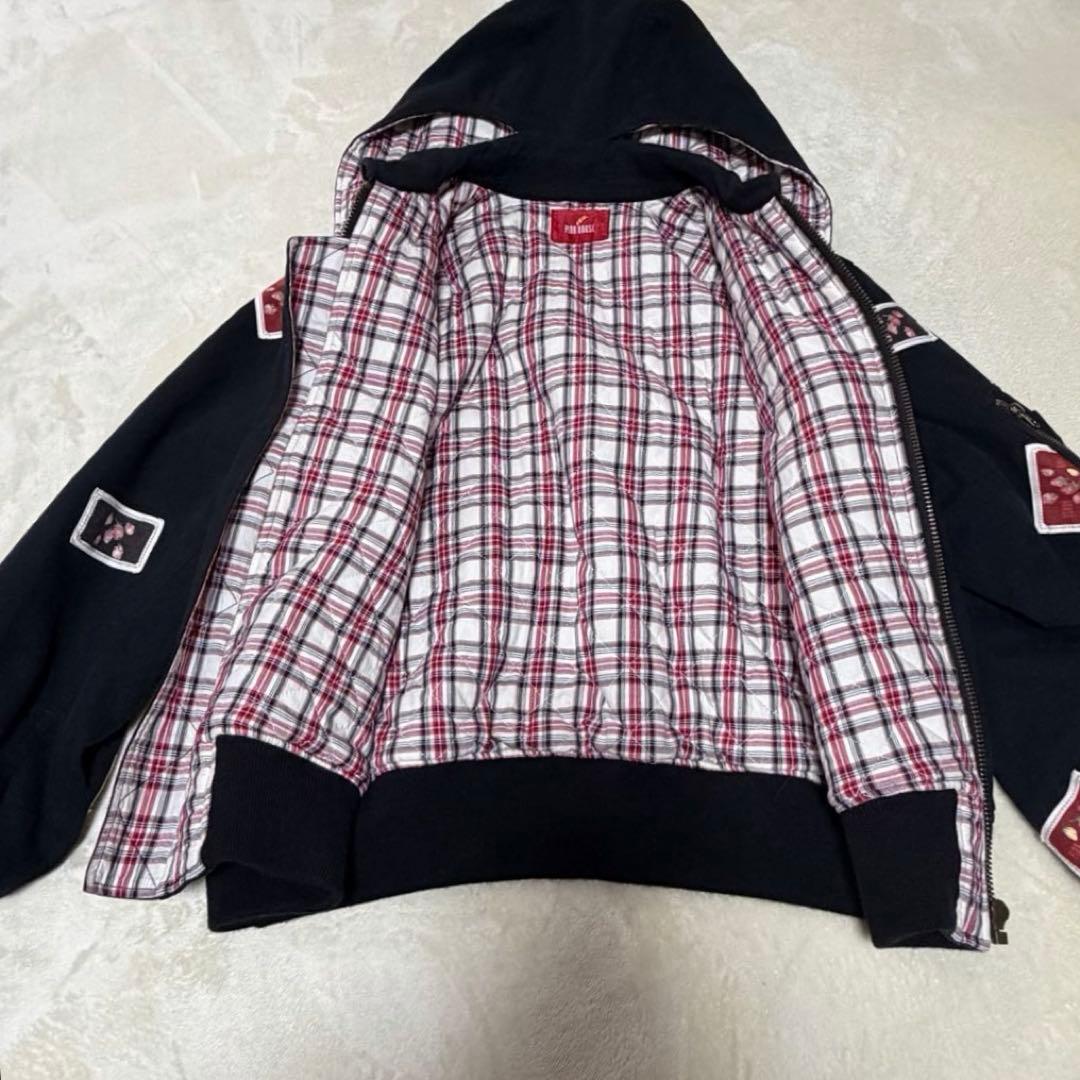 ピンクハウス 苺 キャンドル ワッペン ゼッケン 黒 フード付きブルゾン【P55