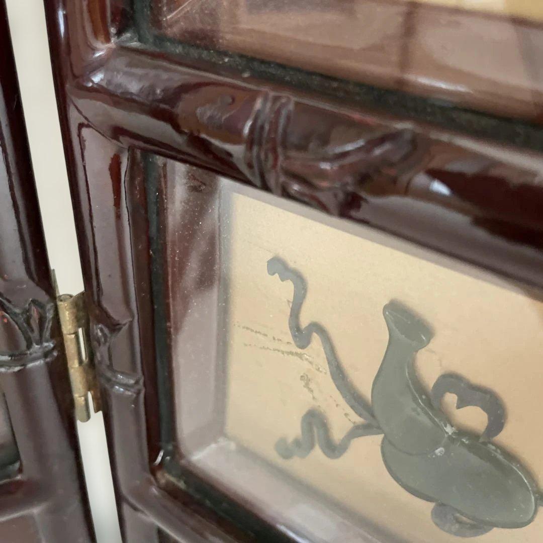 木製 花柄 屏風 ミニ衝立て 中国インテリア　置き物　約60.5㎝×45.5㎝