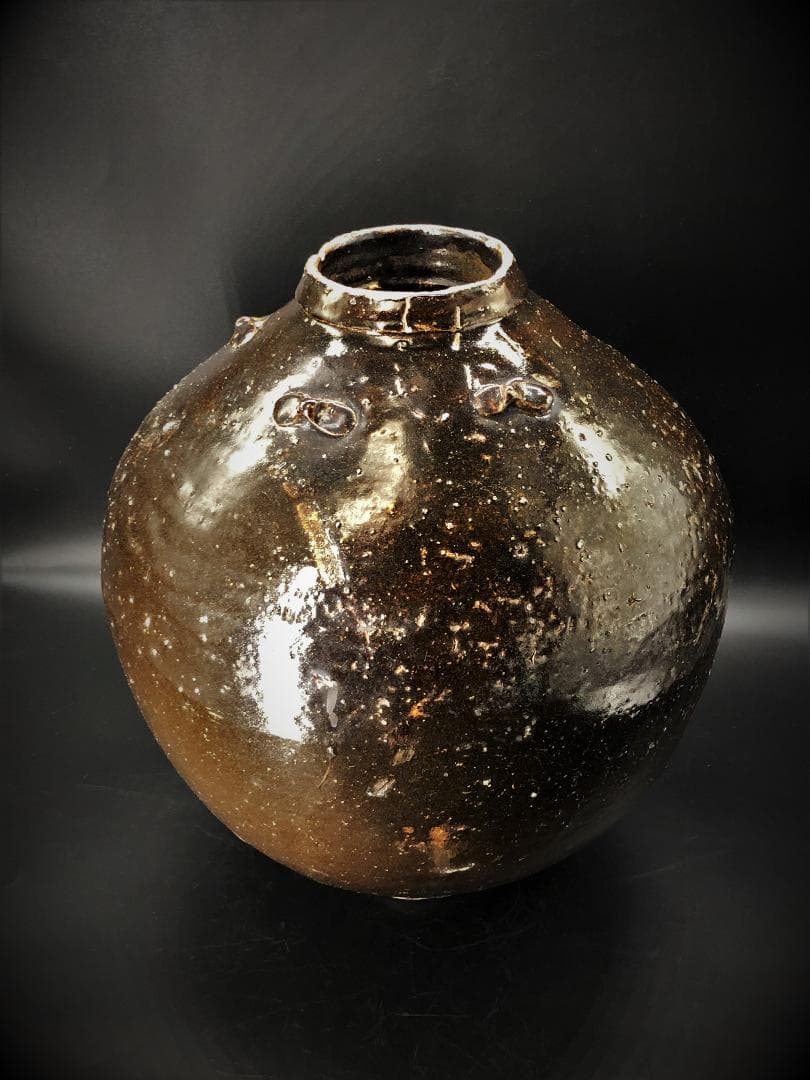 【褐釉四耳壺（呂宋壺）】　フィリピン渡来　ルソン壺　呂宋助左衛門