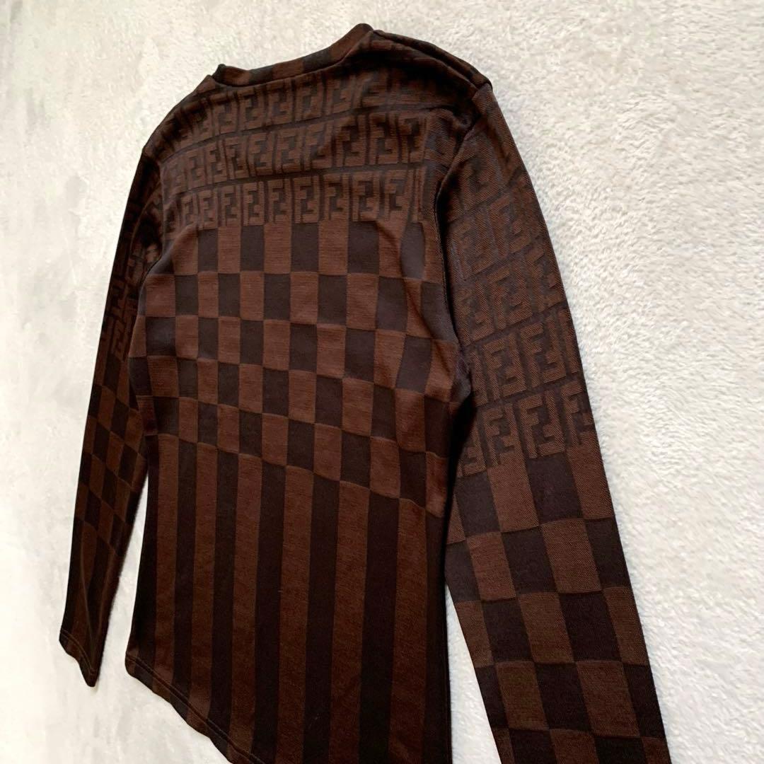 FENDI フェンディ　長袖カットソー　ズッカ柄　ダークブラウン　ストレッチ