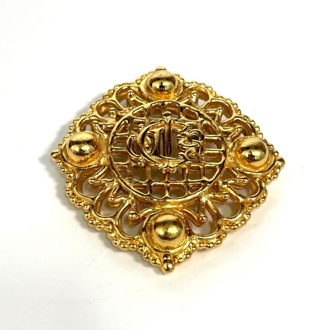 【美品】 DIOR ディオール ヴィンテージ ブローチ ゴールド ひし形