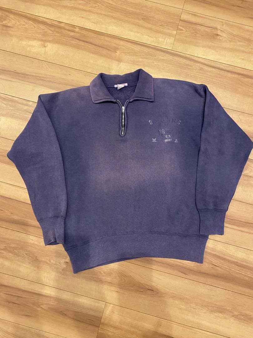 60s champion ハーフジップ　ランタグ　ナス紺　グッドフェード　大きめ