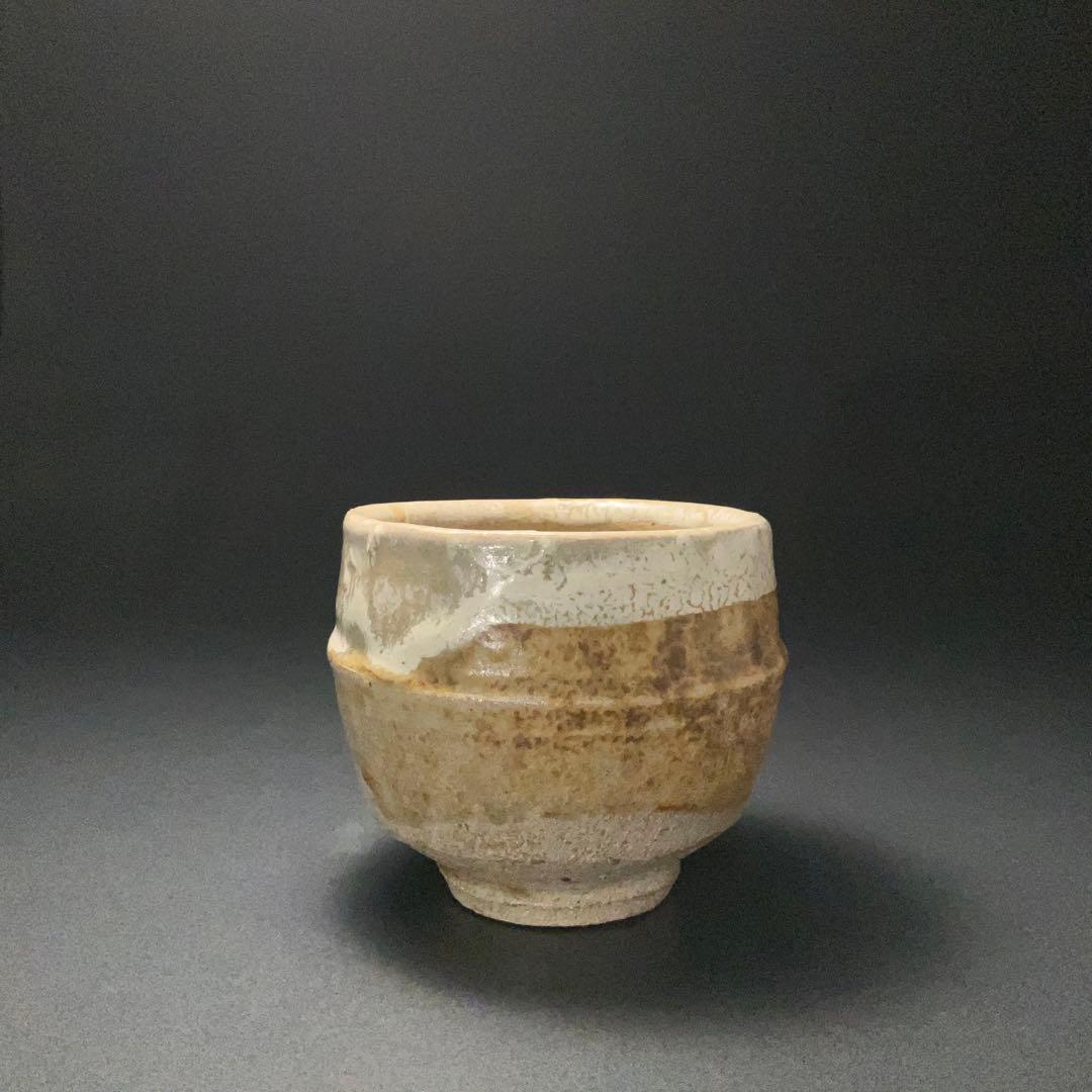 浜田庄司　灰釉縁白胴紐茶碗　人間国宝　晋作織箱　R1314ダT