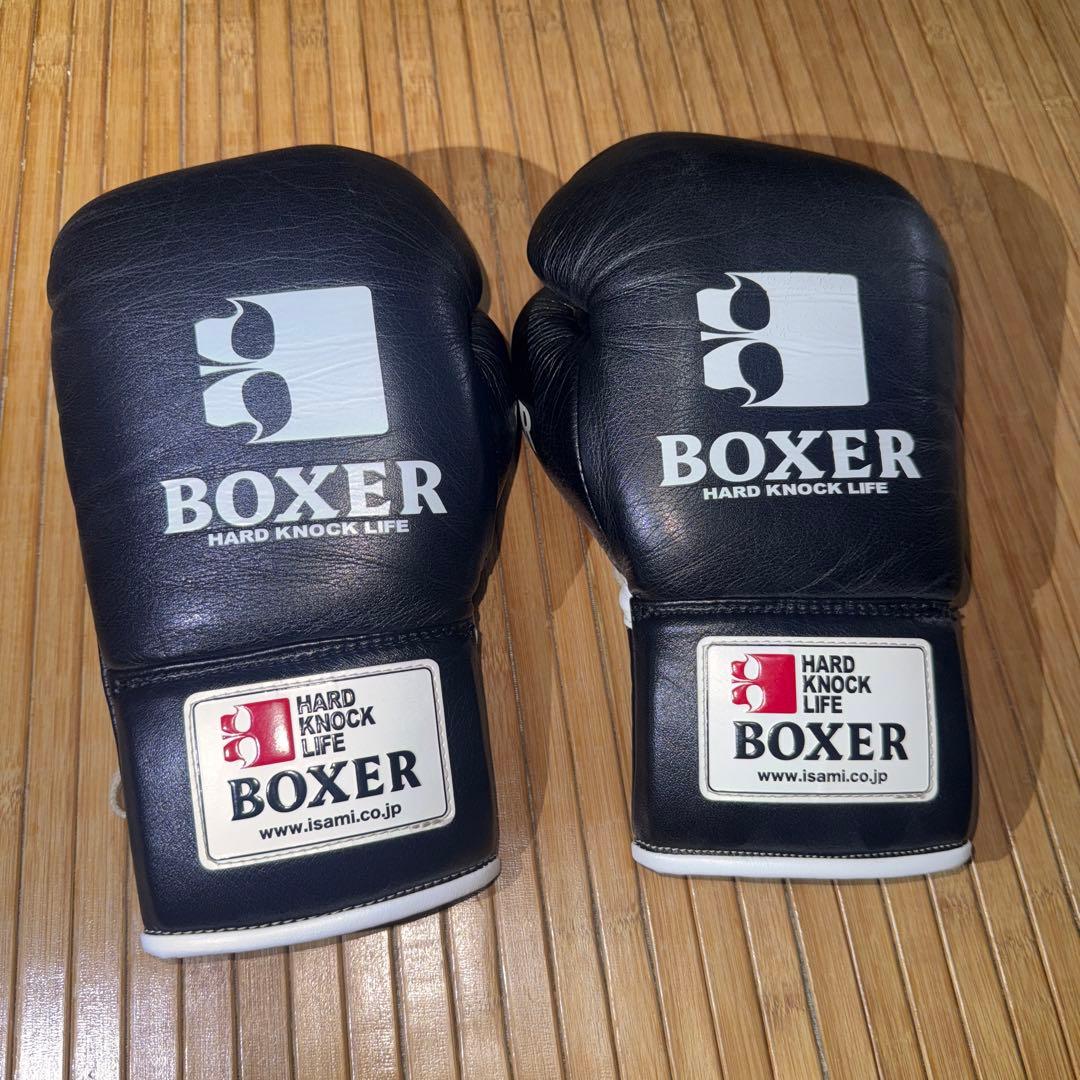 ISAMI BOXER 試合用 ボクシンググローブ 10oz 紐式　黒