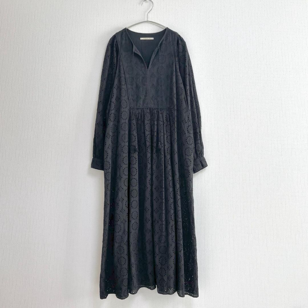 美品 ヌキテパ 刺繍 ロングワンピース コットン エンブロイダリー　サンプル　黒