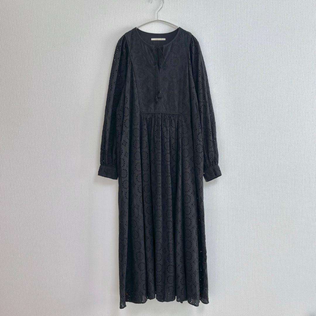 美品 ヌキテパ 刺繍 ロングワンピース コットン エンブロイダリー　サンプル　黒