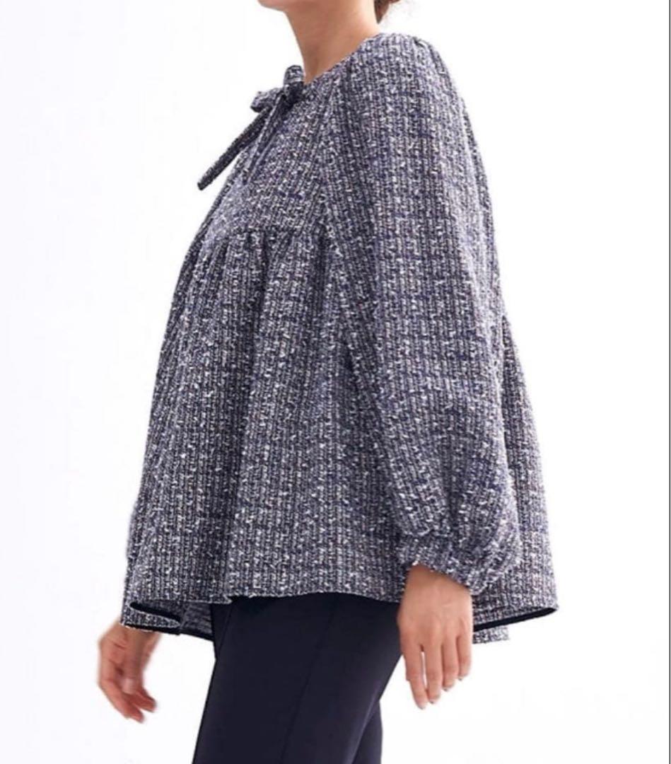 美品✨yori ヨリ リボンツイードブラウス ネイビー 38 日本製 完売品