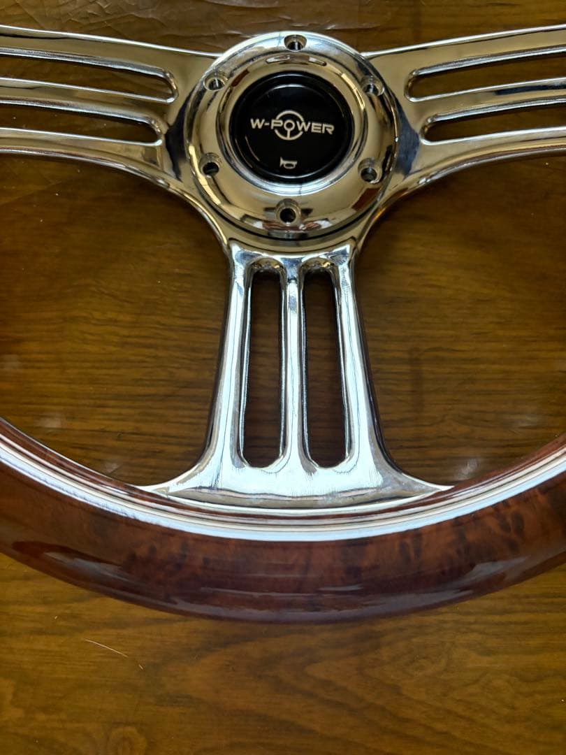 社外ステアリング　ビレットステアリング　ウッド　メッキ　35cm