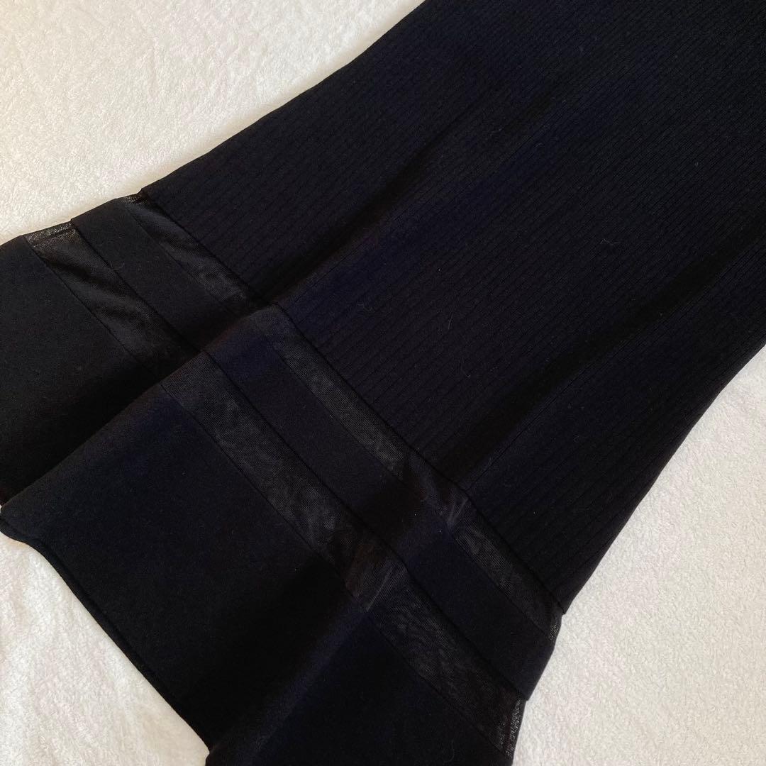 ピンキー&ダイアン黒 ロングニットワンピース 長袖 レース袖口 M