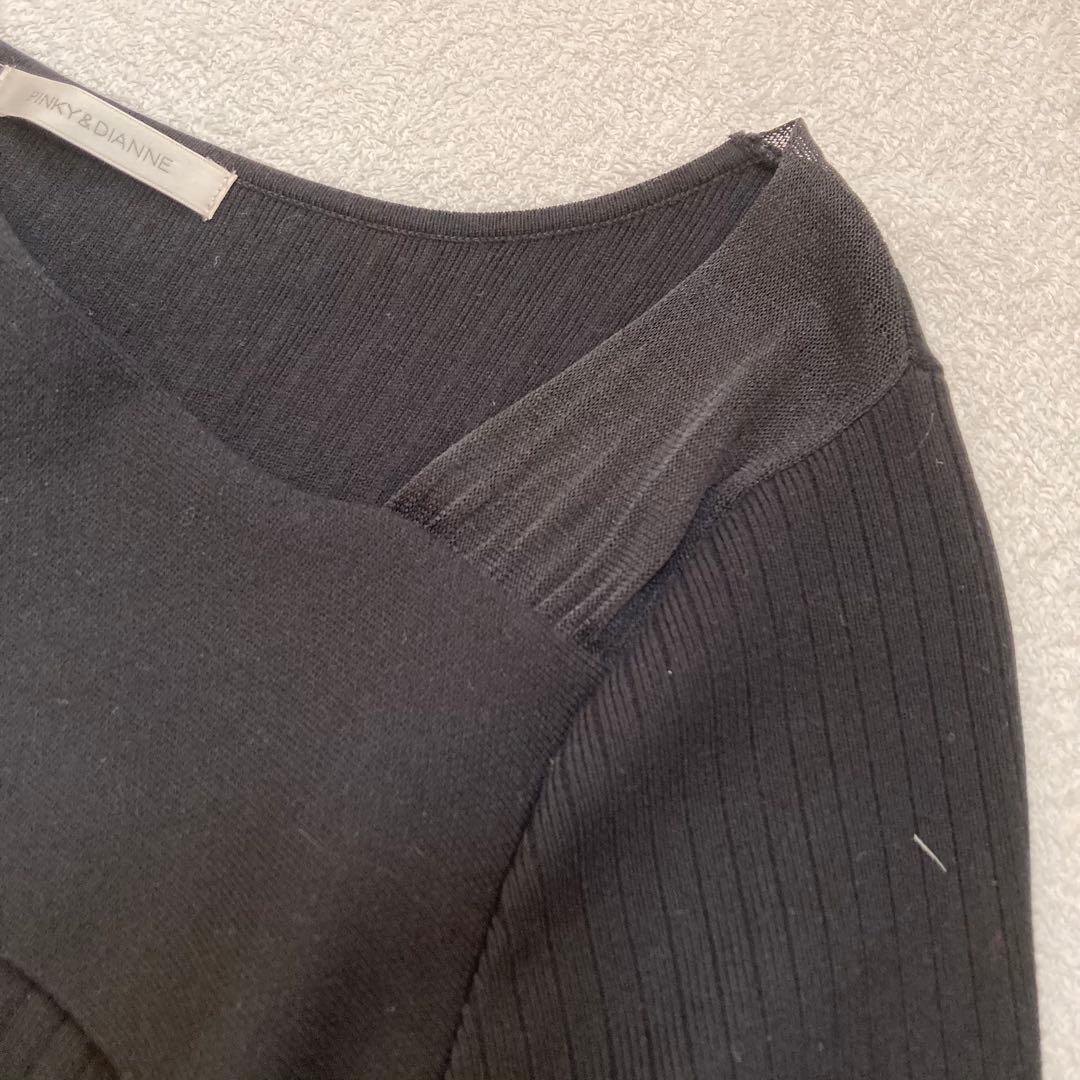 ピンキー&ダイアン黒 ロングニットワンピース 長袖 レース袖口 M