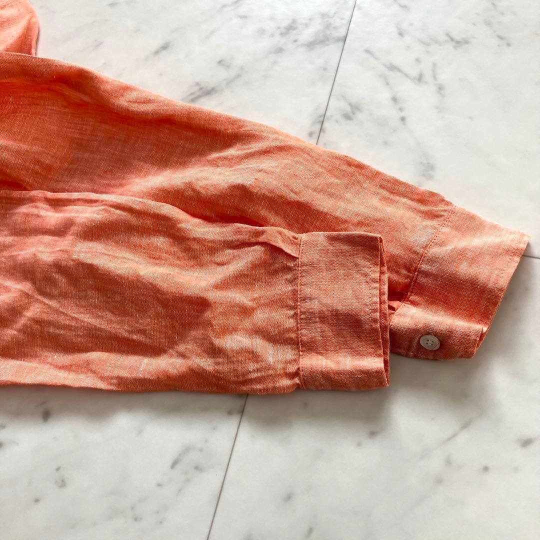 ロンハーマン リネン100% ロングワンピース ウエストベルト オレンジ S