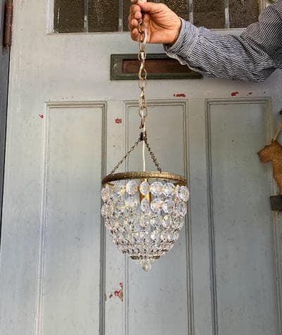 フランスアンティーク　クリスタルビーズ シャンデリア　小さな照明　天井照明