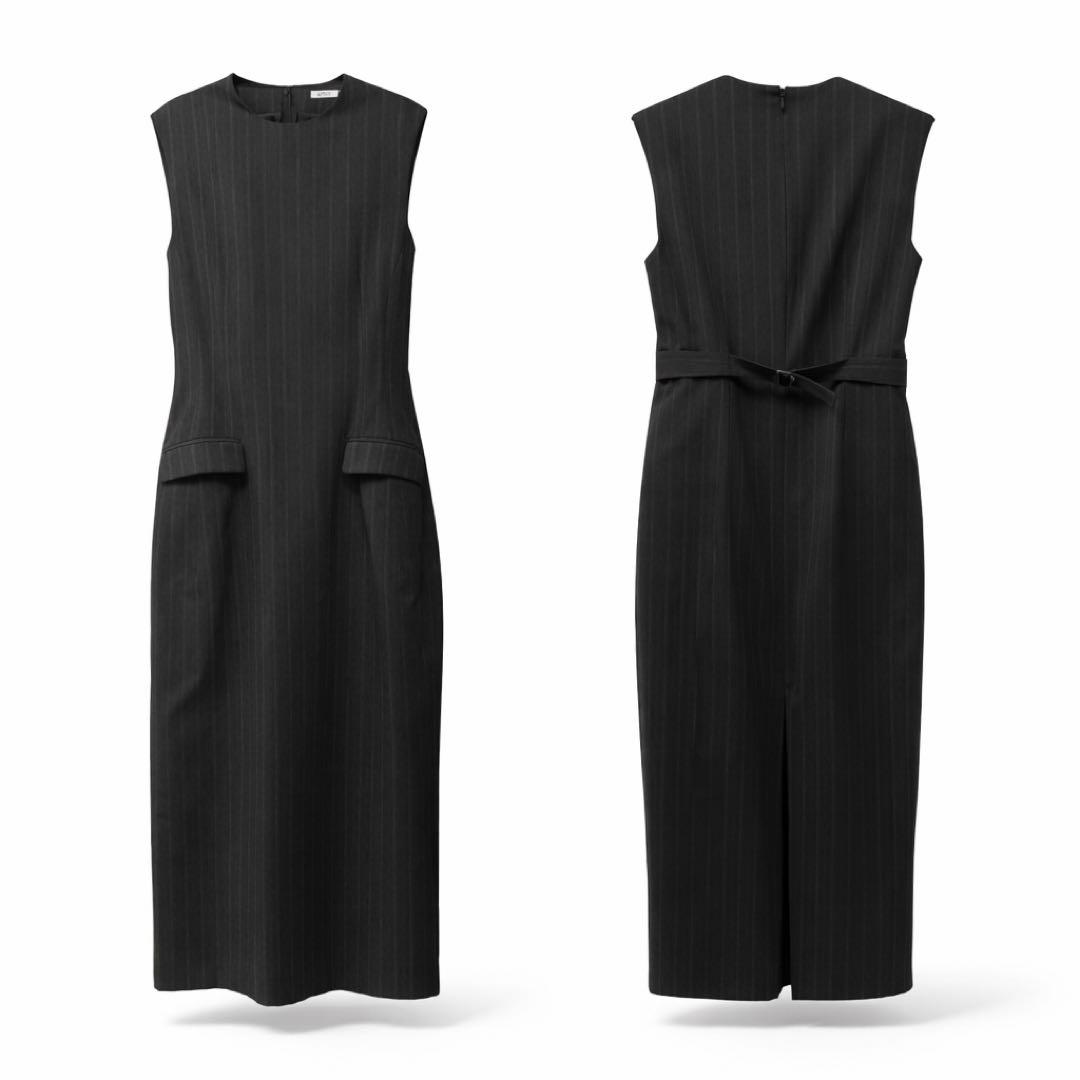 LOEFF ロエフ ストライプ ノースリーブワンピースS ダークグレー