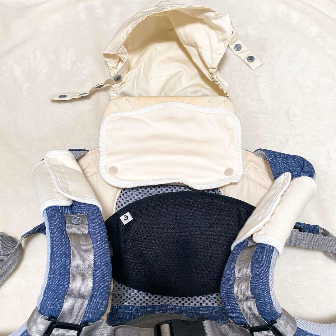 美品✨ミキハウス×ポグネー ベビーキャリア 抱っこひも 腰ベルト付 ブルー