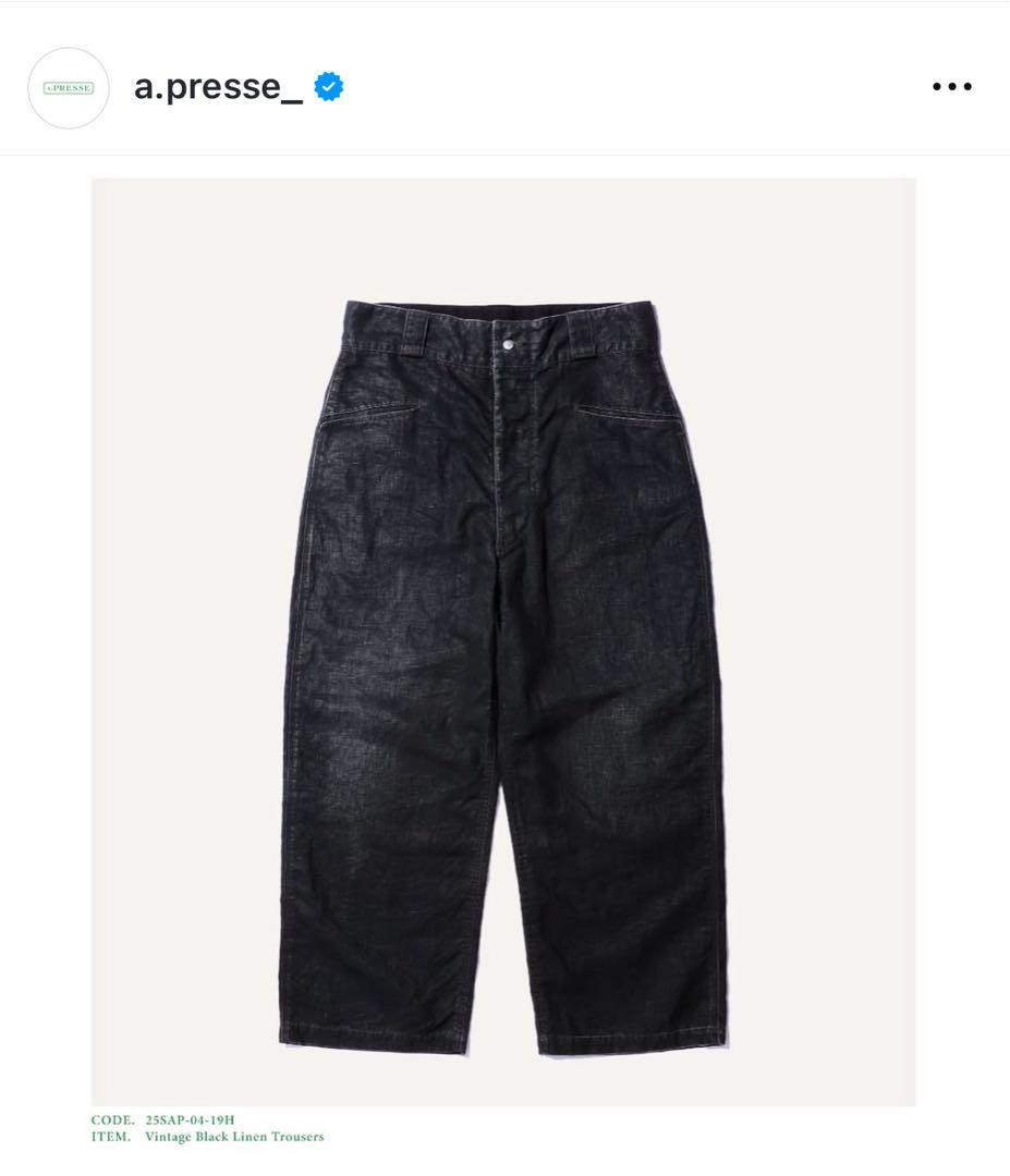 パンツ a.presse vintage black linen trousers 2