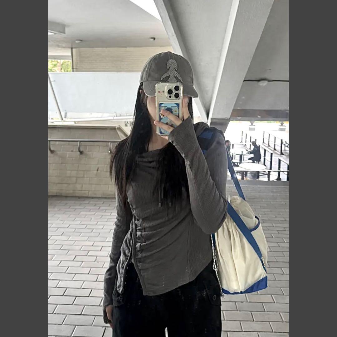 トップス COYSEIO SHIRRING HOOK HOODIE CHARCOAL