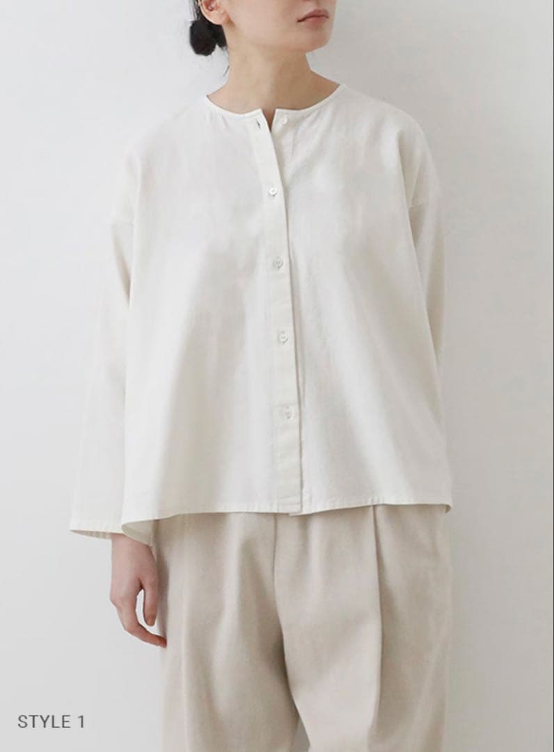 トップス evam eva cotton wool no collar shirt