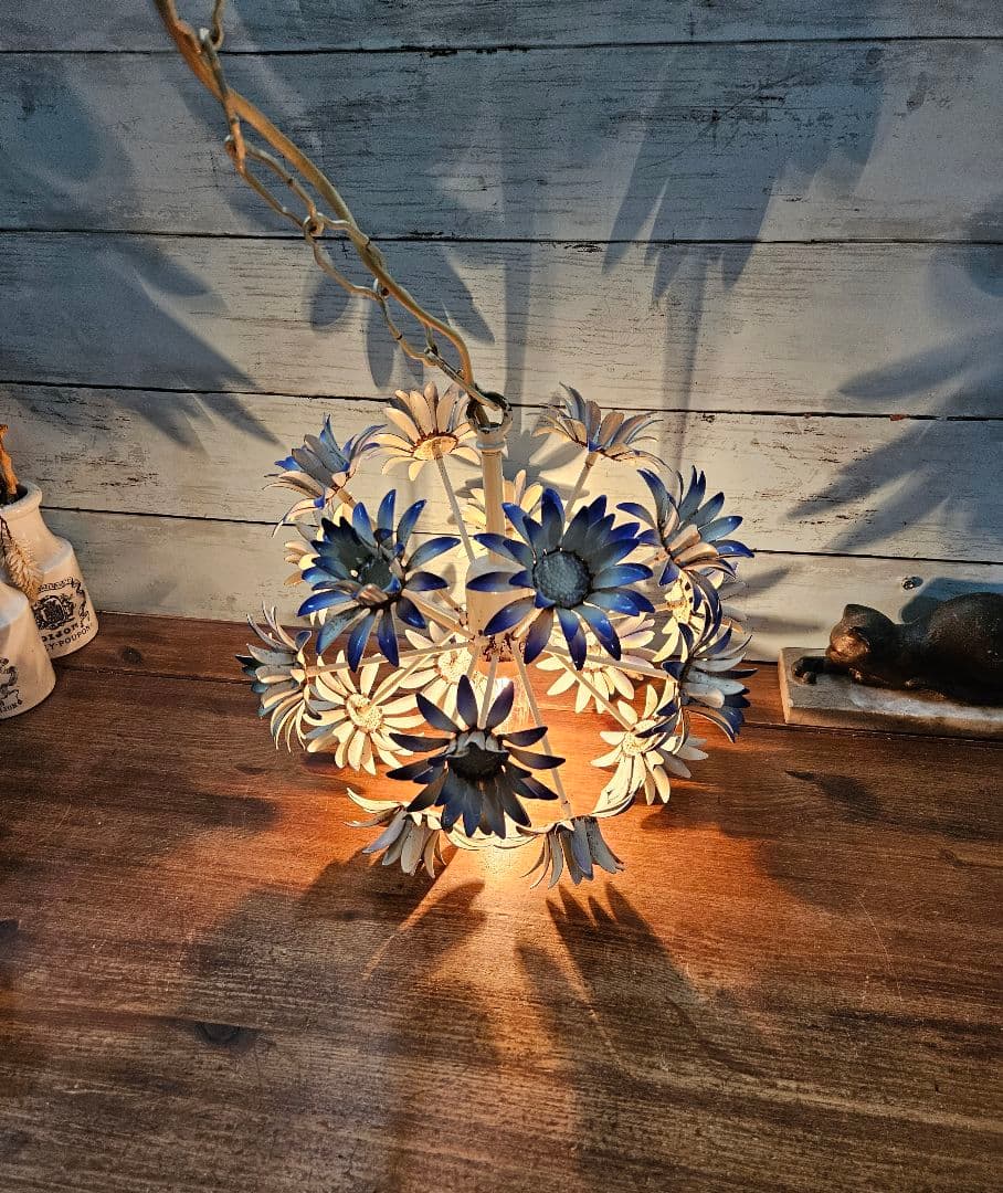 フランスアンティーク ペンダントライト 花モチーフ トールフラワー 1灯