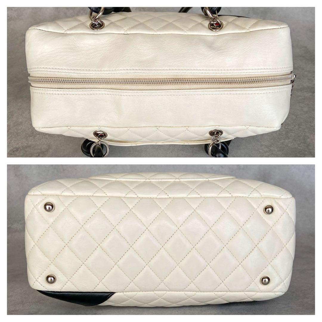シャネル カンボンライン ラムスキン ショルダーバッグ ホワイト シルバー金具