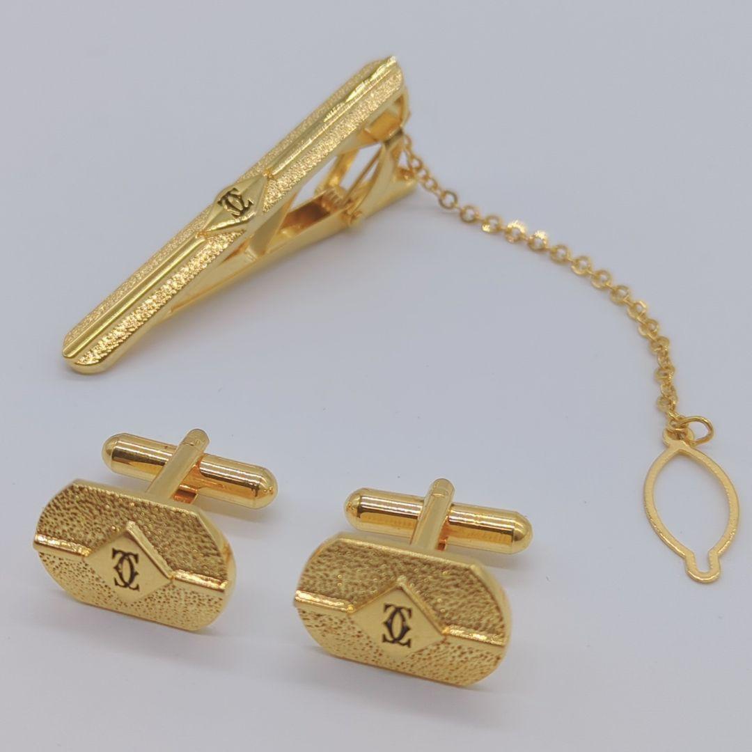 【美品・3点セット】カルティエ☆カフリンクス ネクタイピン 2Cロゴ ゴールド