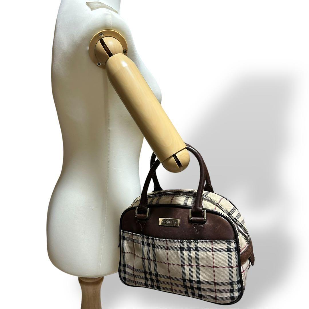 良品 1745 Burberry ハンドバッグ ノバチェック キャンバス レザー