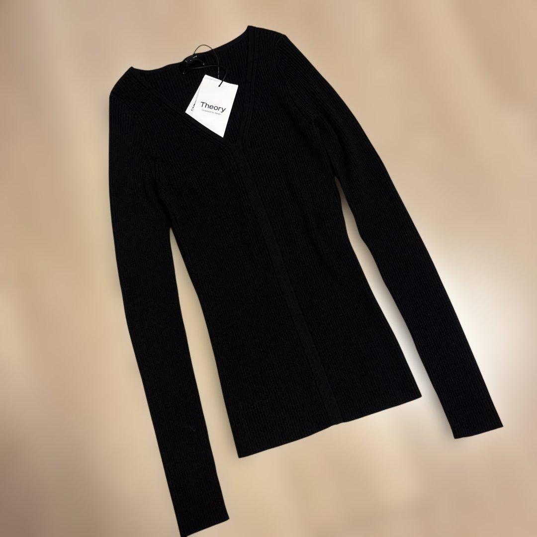 トップス Theory Wooster Crepe Knit Vneck Rib PO