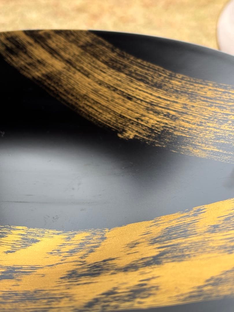 山田平安堂 漆器⭐︎黒と金のストライプ模様の大皿