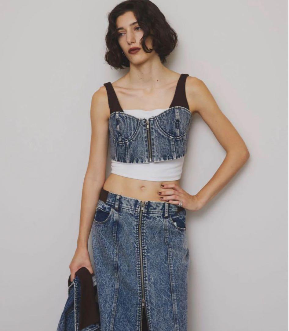 美品　Ameri RIB MIX DENIM BUSTIER アメリ　ビスチェ