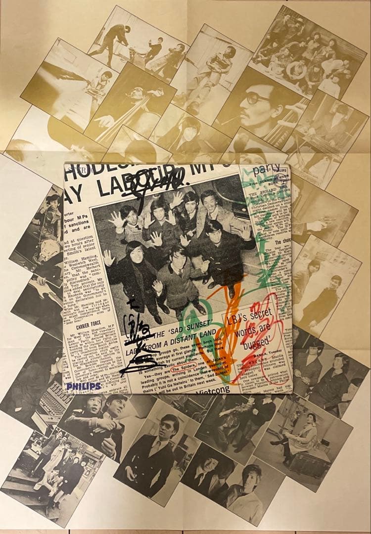 スパイダース レコード サイン ポスター 貴重 かまやつひろし GS★ '69