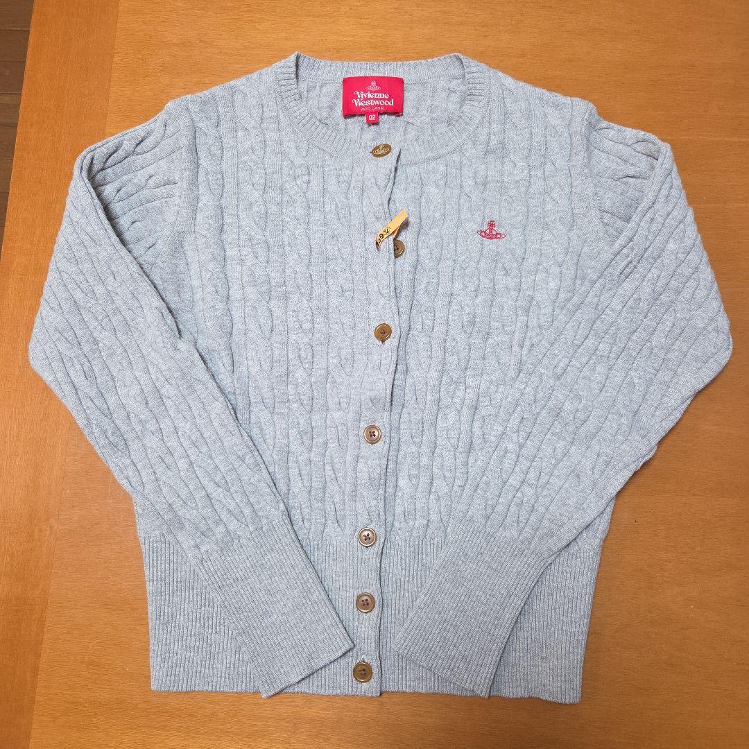 グレー ケーブル編み ニットカーディガン