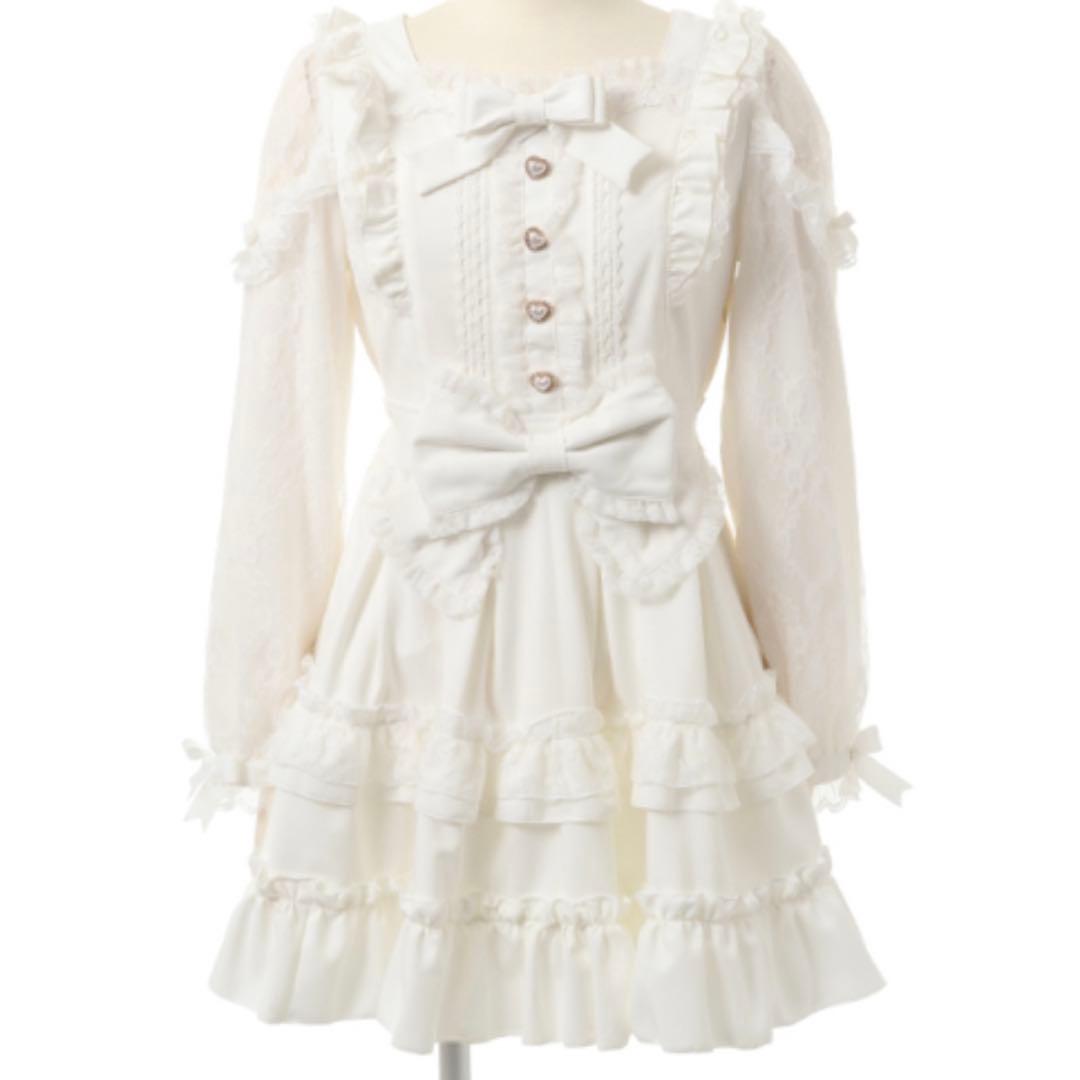 リズリサ　ティアラリボンティアードワンピース　白