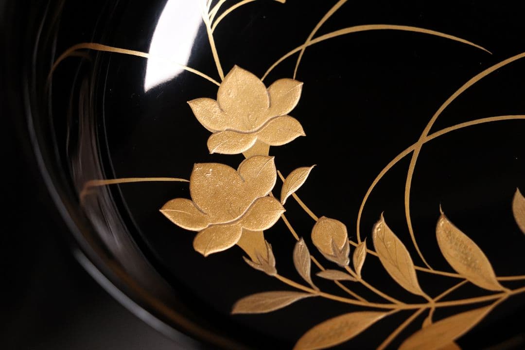 時代木製漆器 加賀蒔絵 牡丹 梅 草花 高蒔絵 黒塗椀 二客 漆芸 CL55