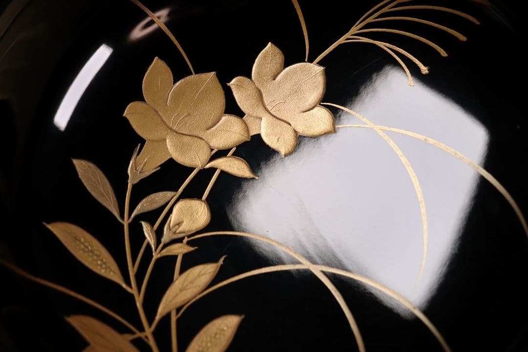 時代木製漆器 加賀蒔絵 牡丹 梅 草花 高蒔絵 黒塗椀 二客 漆芸 CL55