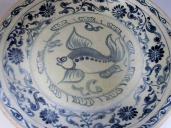 皿■安南呉須魚紋 染付 青華 花唐草 古玩 唐物 中国 古美術 時代物 骨董品■