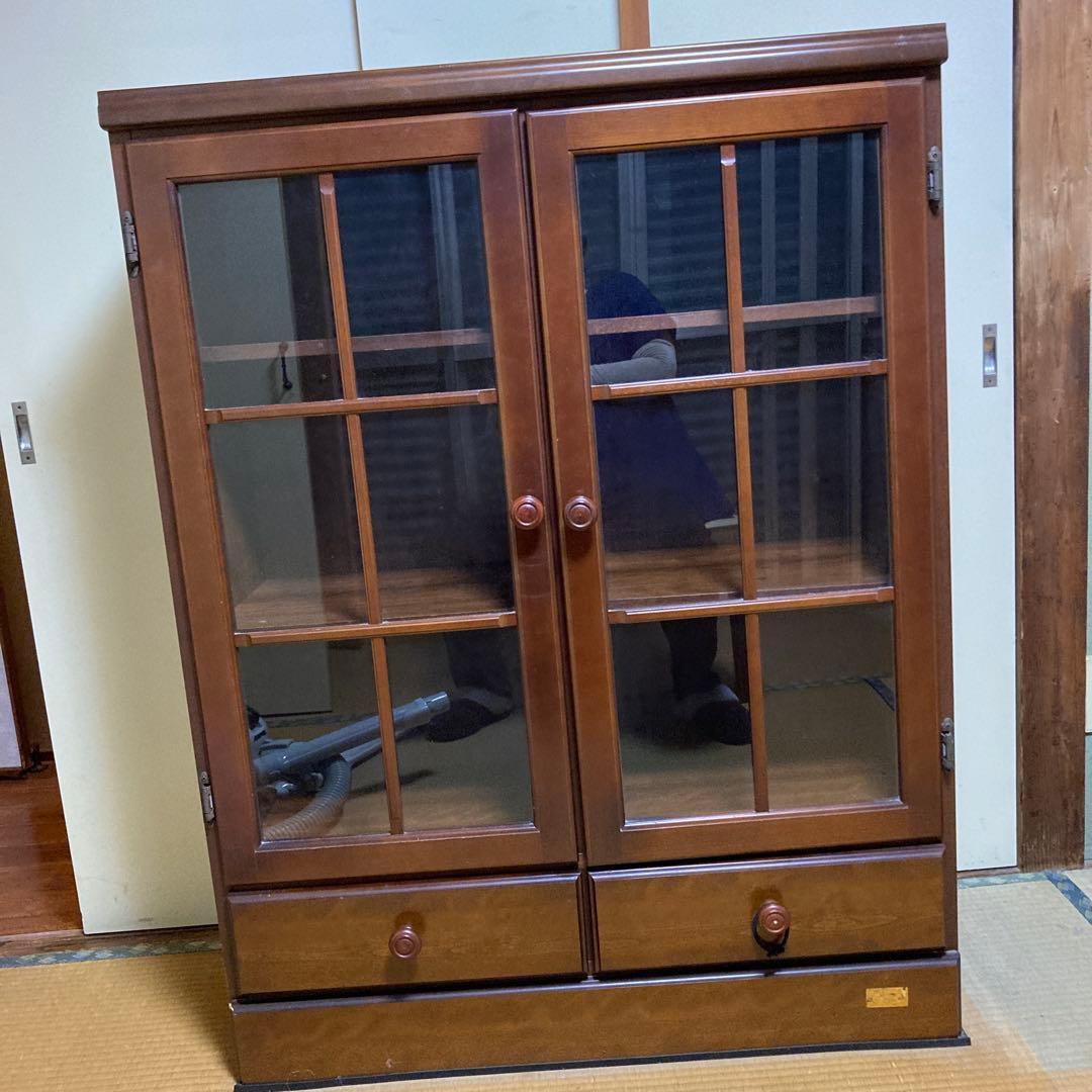 昭和レトロ扉付き本棚 引き出し2つ