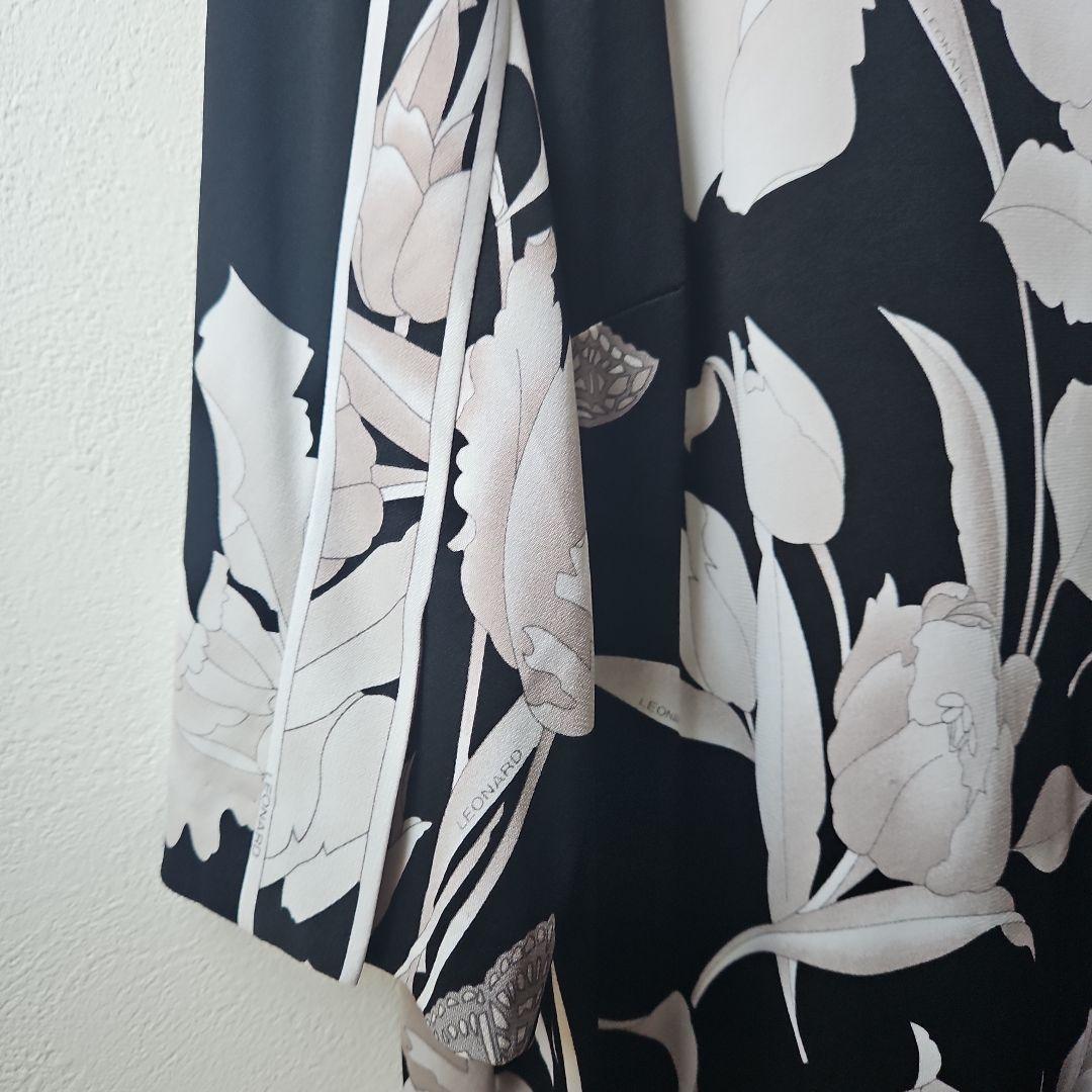 LEONARDブラック 花柄 五分袖チュニック