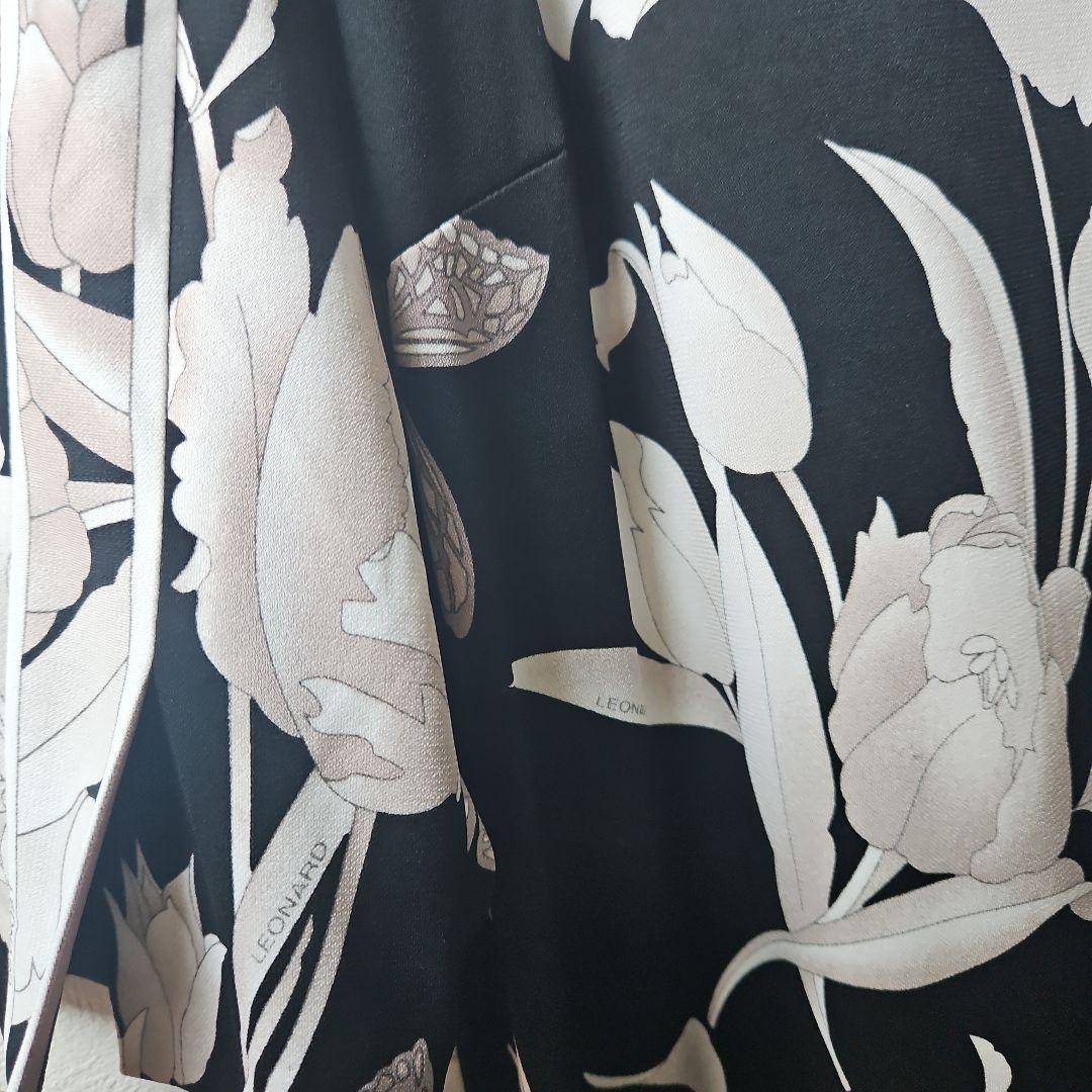 LEONARDブラック 花柄 五分袖チュニック