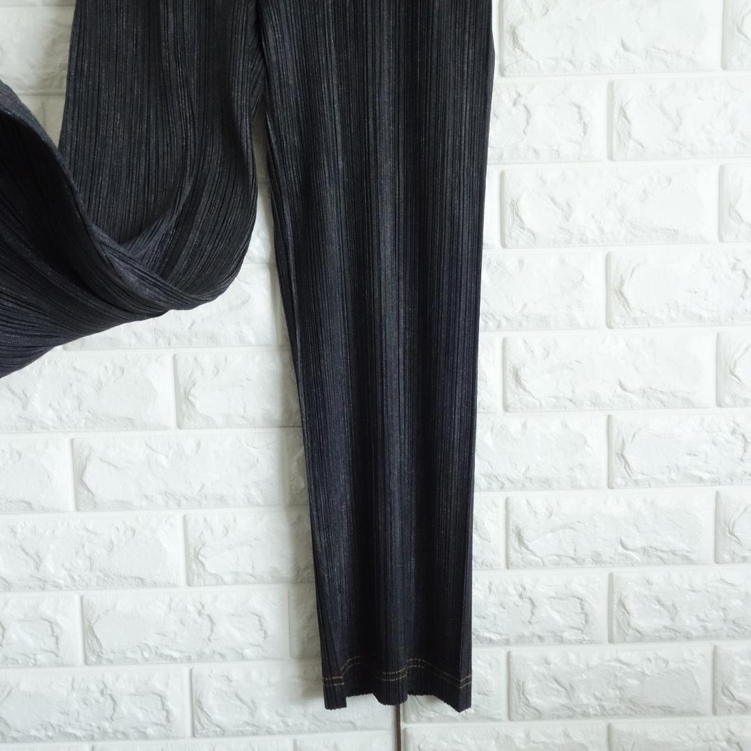 【極美品】プリーツプリーズ 黒ブラックデニム風パンツサイズ0