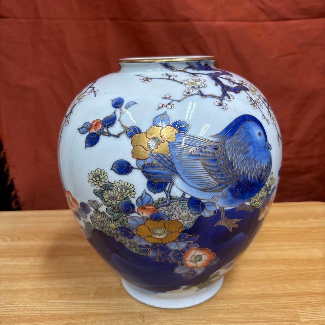 オールド 香蘭社 金彩 花鳥 鴛鴦 おしどり 花瓶