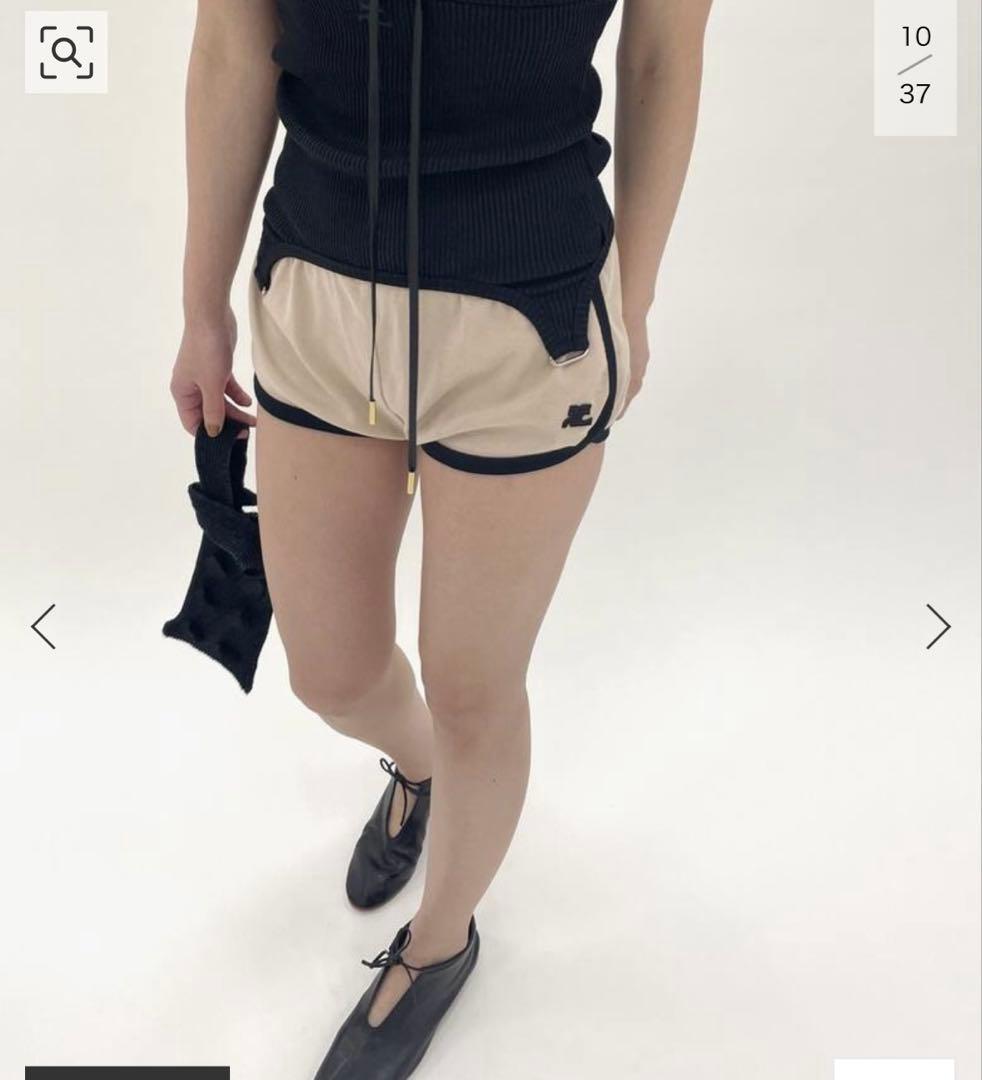 クレージュ　ベージュ コントラスト　ショートパンツ　Courreges