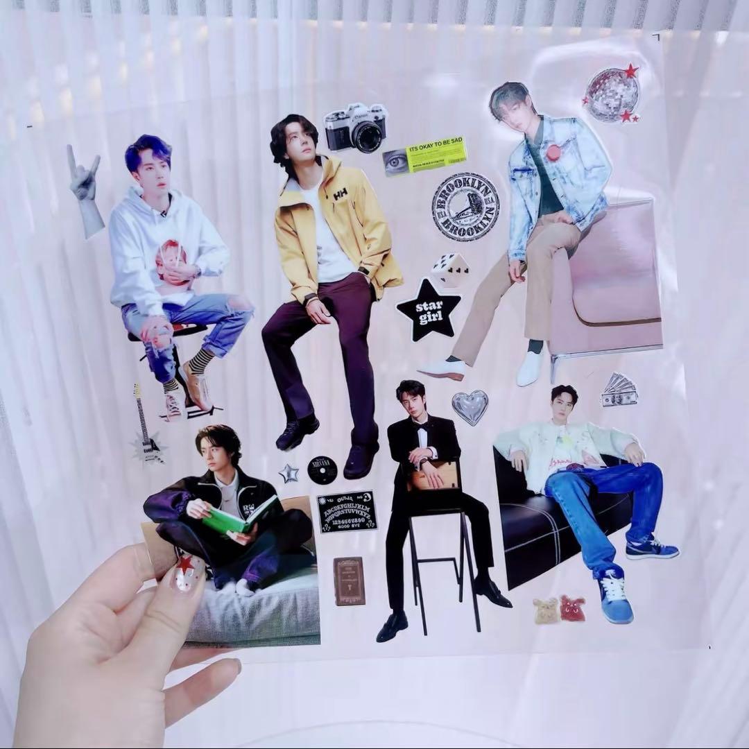 18×25cm 王一博 全身&長い脚が魅力シリーズ 転写耐油防水ステッカー15枚